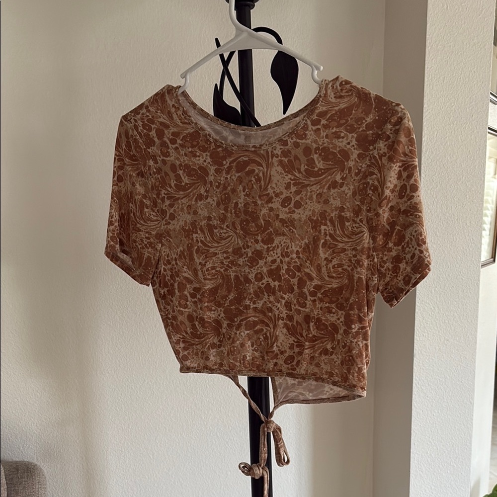 PacSun Brown Crop Tie Front Blouse